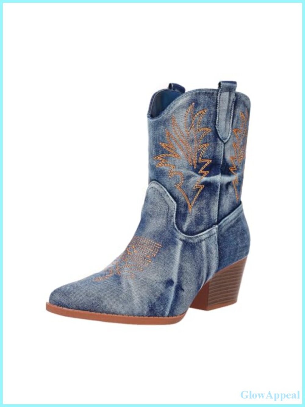 Faux Suede Embroidered Western Ankle Booties Pointed Toe Block Heel